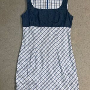 Vintage Y2K Blue and White Plaid Sleeveless Dress